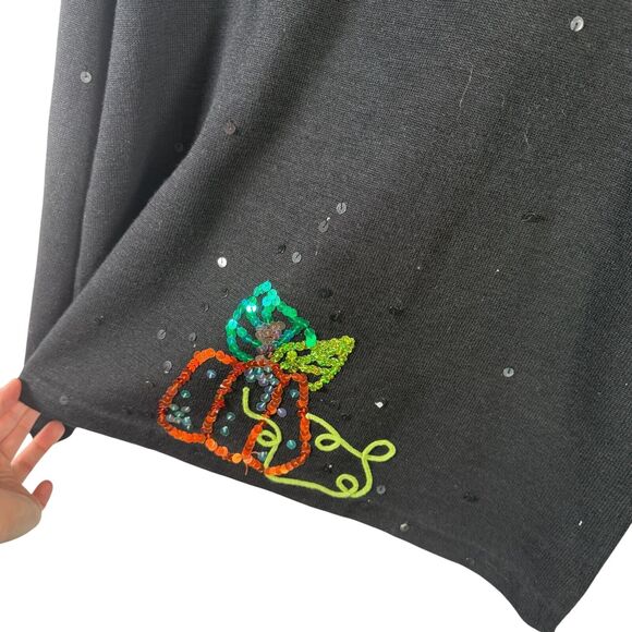 Belle Pointe Vintage Pumpkin Sequin Sweater Art to Wear 3D Knit Womens Size XL - Picture 8 of 8